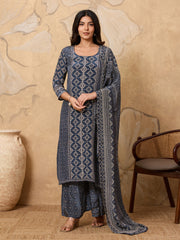 Women Printed Regular Silk Crepe Kurta with Palazzos & With Dupatta
