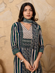 Women Ethnic Motifs Printed Regular Silk Crepe Kurta with Palazzos & With Dupatta