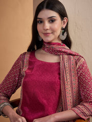 Women Ethnic Motifs Embroidered Regular Mirror Work Silk Crepe Kurta with Palazzos & With Dupatta