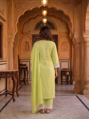 Women Ethnic Motifs Embroidered Regular Thread Work Chanderi Cotton Kurta with Trousers & With Dupatta