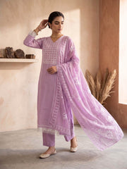 Women Ethnic Embroidered Regular Thread Work Kurta with Trousers & With Dupatta