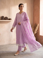 Women Ethnic Embroidered Regular Thread Work Kurta with Trousers & With Dupatta