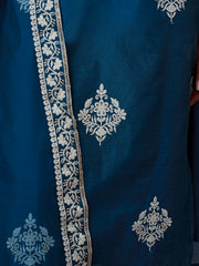 Women Ethnic Motifs Embroidered Regular Thread Work Chanderi Cotton Kurta with Trousers & With Dupatta