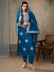 Women Ethnic Motifs Embroidered Kurta with Trouser & Dupatta