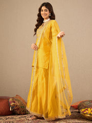 Women Floral Zari Embroidered Yoke Design Kurta Set with Dupatta