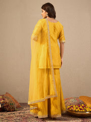 Women Floral Zari Embroidered Yoke Design Kurta Set with Dupatta