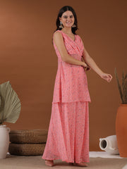Women Pink Bandhani Printed Kurta with Palazzos