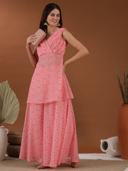 Women Pink Bandhani Printed Kurta with Palazzos