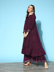 Tiered Gotta Detailing Flared Ethnic Tunic With Palazzos