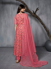 Women Floral Printed Panelled Thread Work Kurta with Trousers & With Dupatta