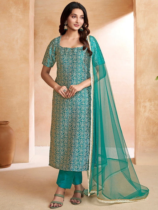 Green Women Floral Regular Kurta with Trousers & With Dupatta