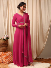 Pink Women Flared Sleeves Sequinned Georgette Anarkali Kurta