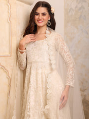 Women Floral Embroidered Round Neck Anarkali Kurta With Trousers & Dupatta