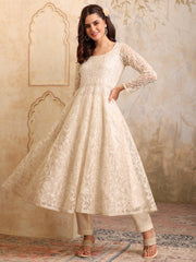 Women Floral Embroidered Round Neck Anarkali Kurta With Trousers & Dupatta