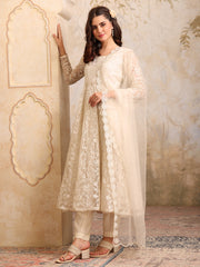 Women Floral Embroidered Round Neck Anarkali Kurta With Trousers & Dupatta