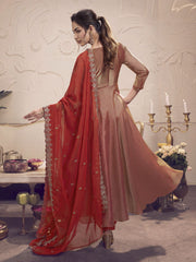 Women Floral Yoke Design Regular Thread Work Kurta with Trousers & With Dupatta