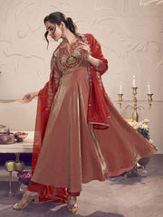 Women Floral Yoke Design Regular Thread Work Kurta with Trousers & With Dupatta