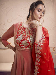 Women Floral Yoke Design Regular Thread Work Kurta with Trousers & With Dupatta