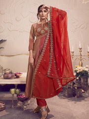 Women Floral Yoke Design Regular Thread Work Kurta with Trousers & With Dupatta