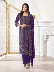 Women Floral Thread and Sequinned Embroidered Kurta and Palazzo with Dupatta