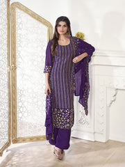 Women Floral Thread and Sequinned Embroidered Kurta and Palazzo with Dupatta