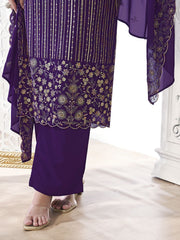 Women Floral Thread and Sequinned Embroidered Kurta and Palazzo with Dupatta