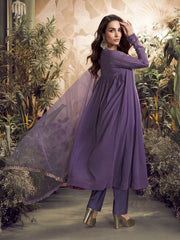 Women Floral Yoke Design Regular Thread Work Kurta with Trousers & With Dupatta