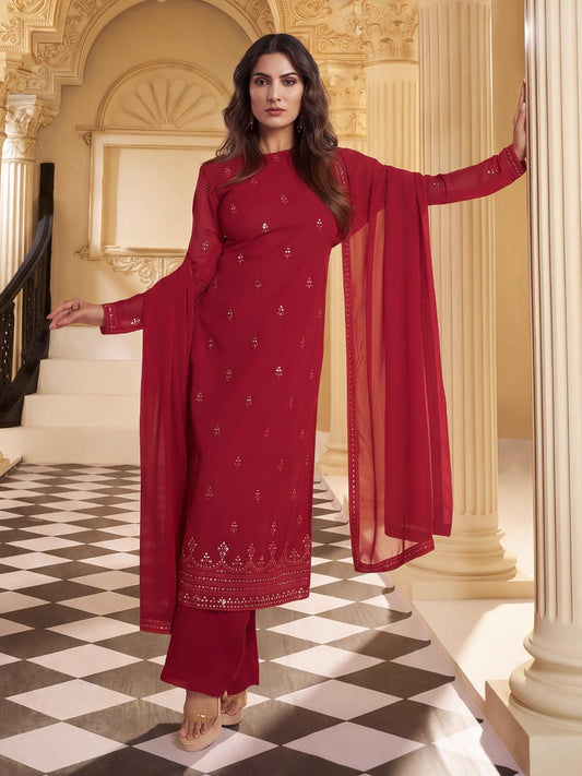Women Ethnic Motifs Embroidered Regular Sequinned Kurta with Palazzos & With Dupatta
