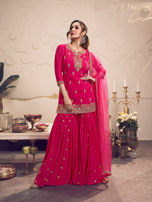 Women Floral Embroidered Regular Kurta with Sharara & With Dupatta