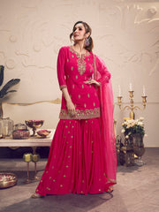 Women Floral Embroidered Regular Kurta with Sharara & With Dupatta