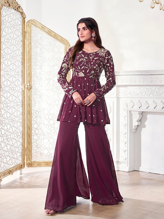 Floral Embroidered Tunic With Palazzo Co-Ord Set