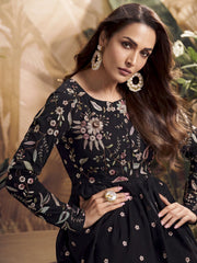 Women Floral Embroidered Pleated Thread Work Kurta with Sharara