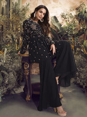 Women Floral Embroidered Pleated Thread Work Kurta with Sharara