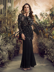 Women Floral Embroidered Pleated Thread Work Kurta with Sharara