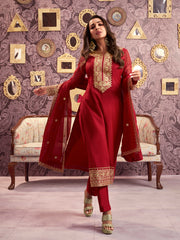 Women Ethnic Motifs Yoke Design Regular Sequinned Kurta with Trousers & With Dupatta