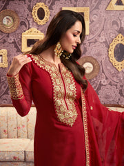 Women Ethnic Motifs Yoke Design Regular Sequinned Kurta with Trousers & With Dupatta
