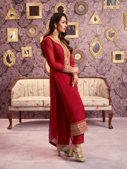 Women Ethnic Motifs Yoke Design Regular Sequinned Kurta with Trousers & With Dupatta