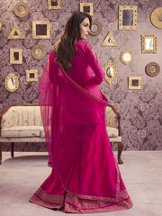 Ethnic Motifs Embroidered Notch Neck Sequinned A-Line Kurta With Sharara & Dupatta
