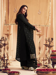 Ethnic Motifs Embroidered Sequin Georgette Straight Kurta With Trousers & Dupatta