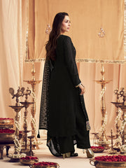 Ethnic Motifs Embroidered Sequin Georgette Straight Kurta With Trousers & Dupatta
