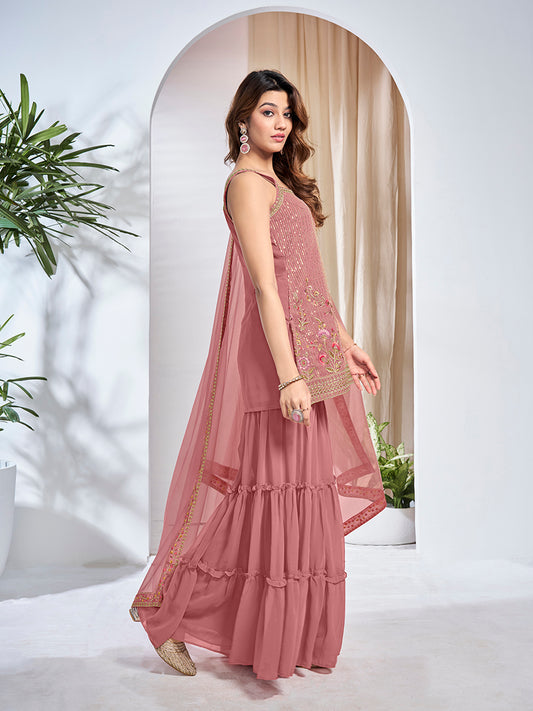 Women Floral Embroidered Regular Thread Work Kurta with Sharara & With Dupatta