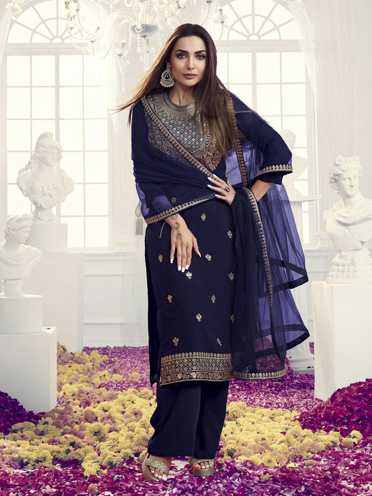 Women Ethnic Motifs Embroidered Regular Sequinned Kurta with Palazzos & With Dupatta