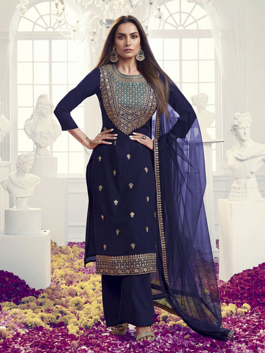Women Ethnic Motifs Embroidered Regular Sequinned Kurta with Palazzos & With Dupatta