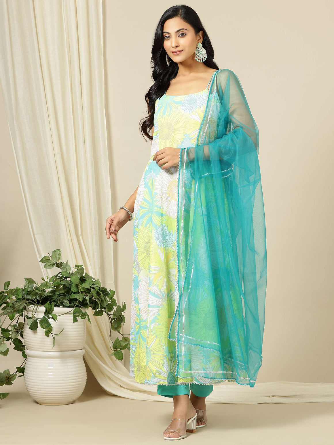 Malaika Arora Green Floral Embroidered Anarkali Suit