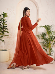 Floral Mukaish Embroidered Floral Georgette Notch-Neck Anarkali Kurta With Dupatta