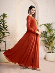Floral Mukaish Embroidered Floral Georgette Notch-Neck Anarkali Kurta With Dupatta