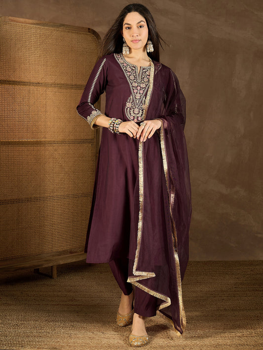 Women Floral Yoke Design Regular Kurta with Trousers & With Dupatta