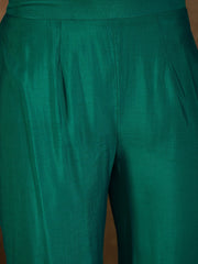 Floral Thread & Sequinned Yoke Round Neck Kurta & Trousers With Dupatta