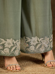 Floral Embroidered Round Neck Sequinned Straight Kurta With Palazzos & Dupatta