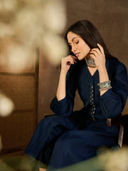 Women Panelled Thread Work Kurta with Trousers